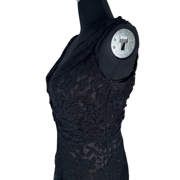 Y2K Calvin Klein Lace Overlay Slip Dress Set – Size 6 Little Black Party Dress - Picture 14 of 16